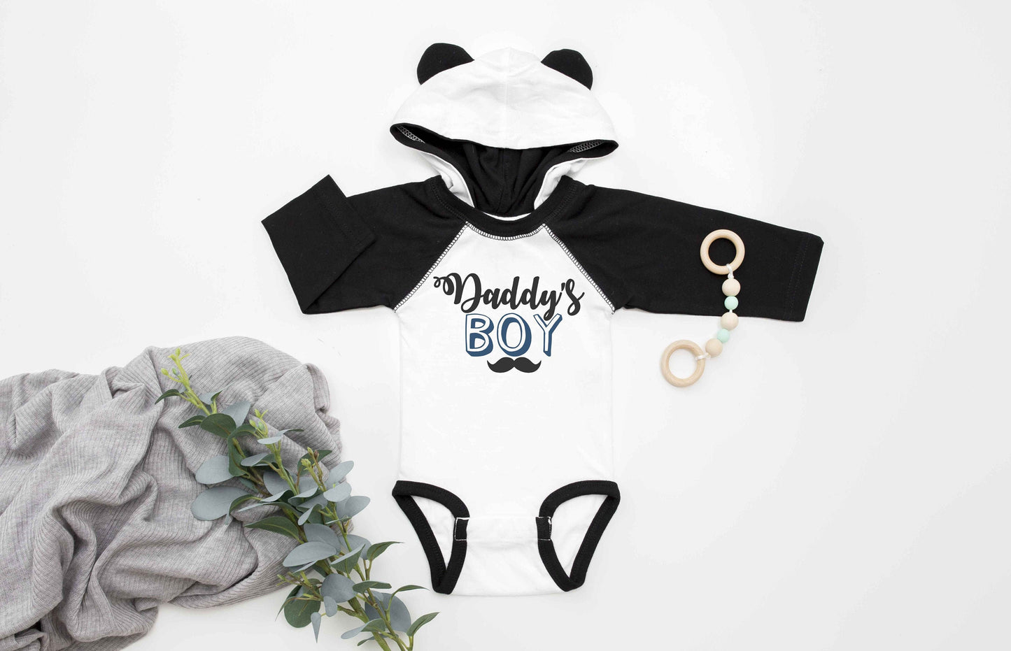 Daddy's Boy Bear Ears Longsleeved Hoodie Infant Bodysuit - baby bear bodysuit - cute baby clothes - baby boy gift