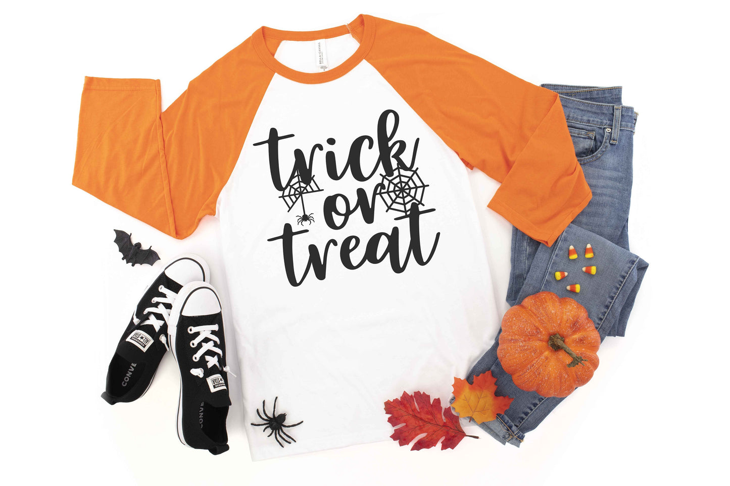 Trick or Treat v4 Raglan t-shirt - Halloween Shirt - fall shirt - women's halloween shirt - witch shirt - halloween party shirt