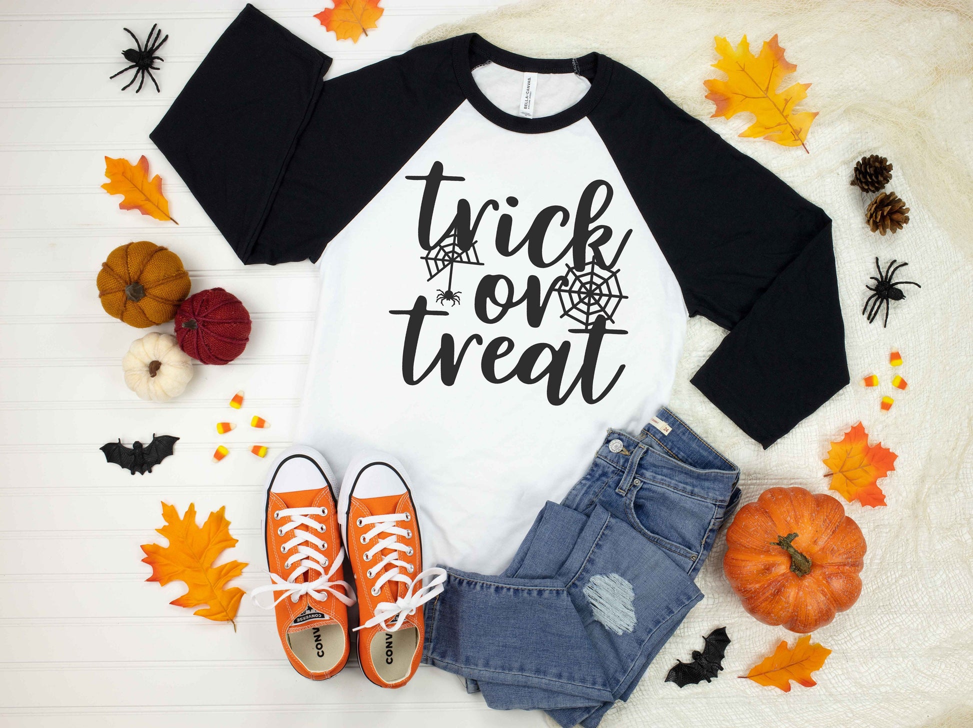 Trick or Treat v4 Raglan t-shirt - Halloween Shirt - fall shirt - women's halloween shirt - witch shirt - halloween party shirt