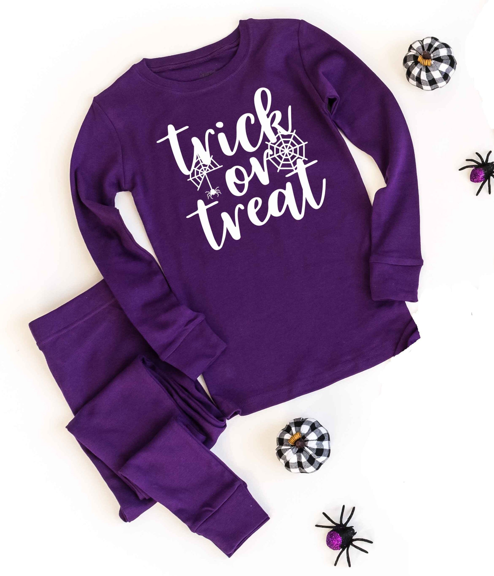 Trick or Treat v4 Solid Purple Pajamas - Halloween Pajama Sets - Kids and Adult Sizes