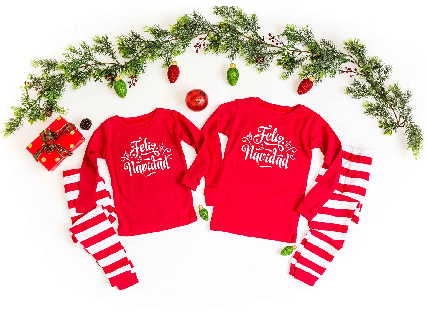 Feliz Navidad Red Stripe Family Christmas Pajamas - kids christmas pjs - baby christmas pjs - pijamas de navidad