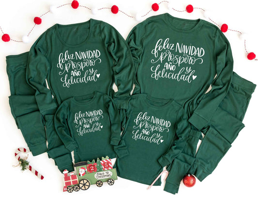 Feliz Navidad Prospero Ano Y Felicidad Forest Green Christmas Pajamas - kids christmas - women's christmas pajamas