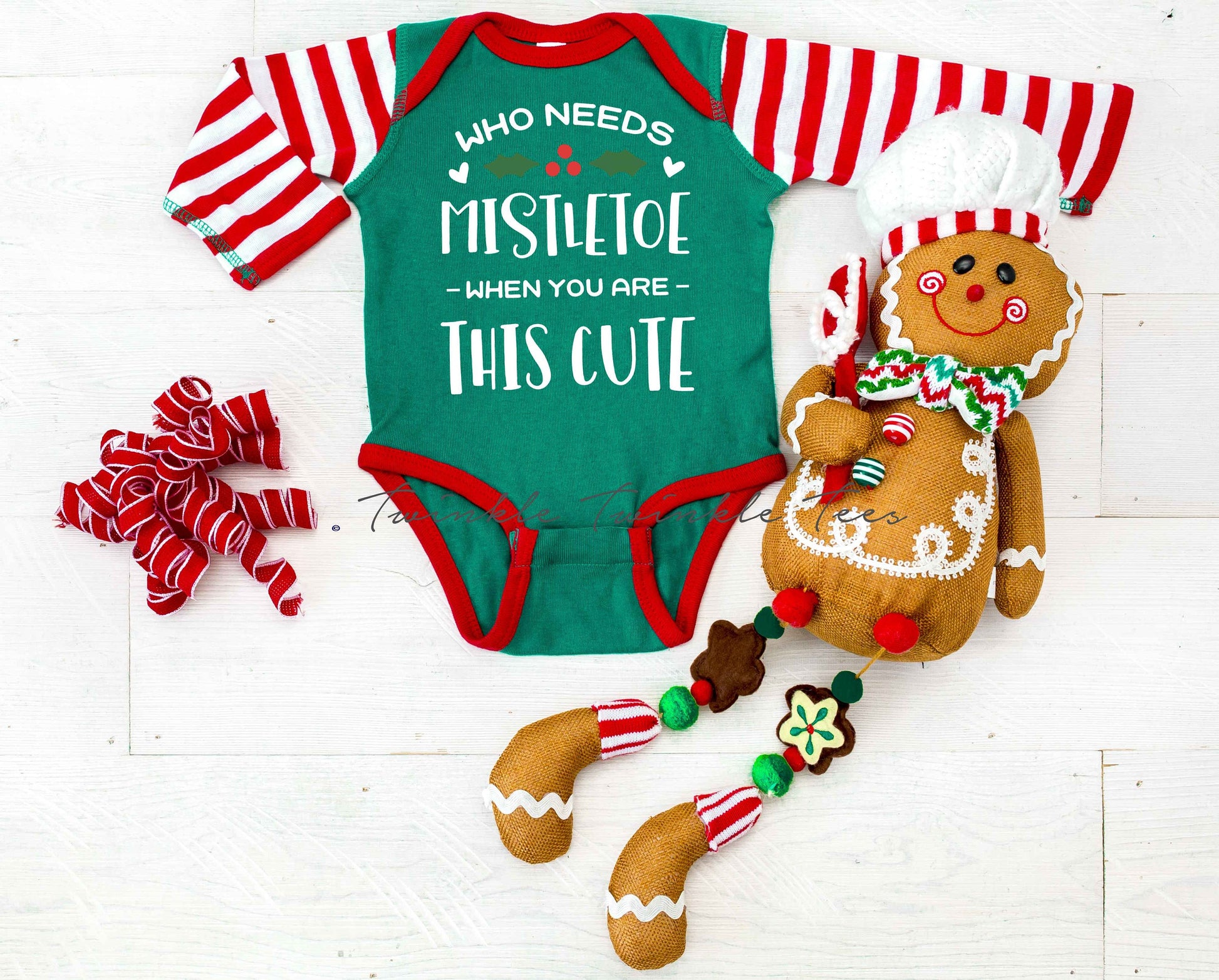 Who Needs Mistletoe When You are This Cute Striped Longsleeved Baby Bodysuit - Christmas Baby Outfit - Winter Baby Clothes