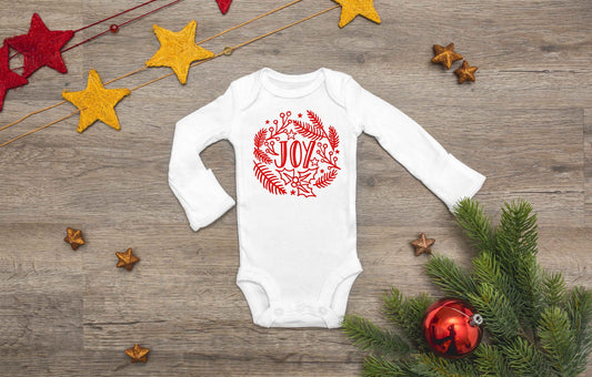 Joy Holly Shortsleeved or Longsleeved Bodysuit - Christmas Baby Outfit - Winter Baby Clothes