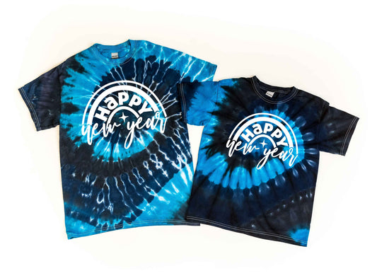 Happy New Year Blue Tie Dye Shirt - Kids and Adult Sizes