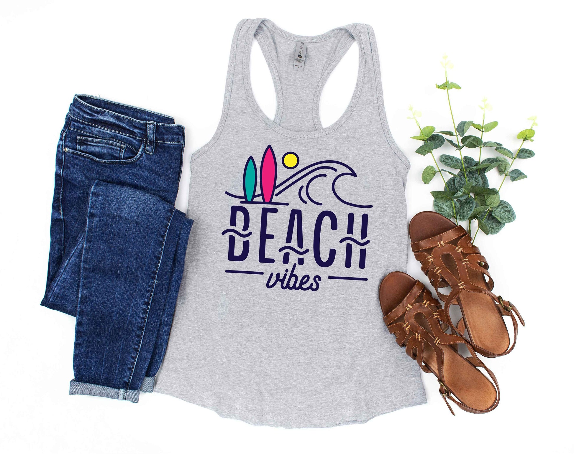 Beach Vibes racerback tank t-shirt - summer vacation shirt - beach vacation tank top