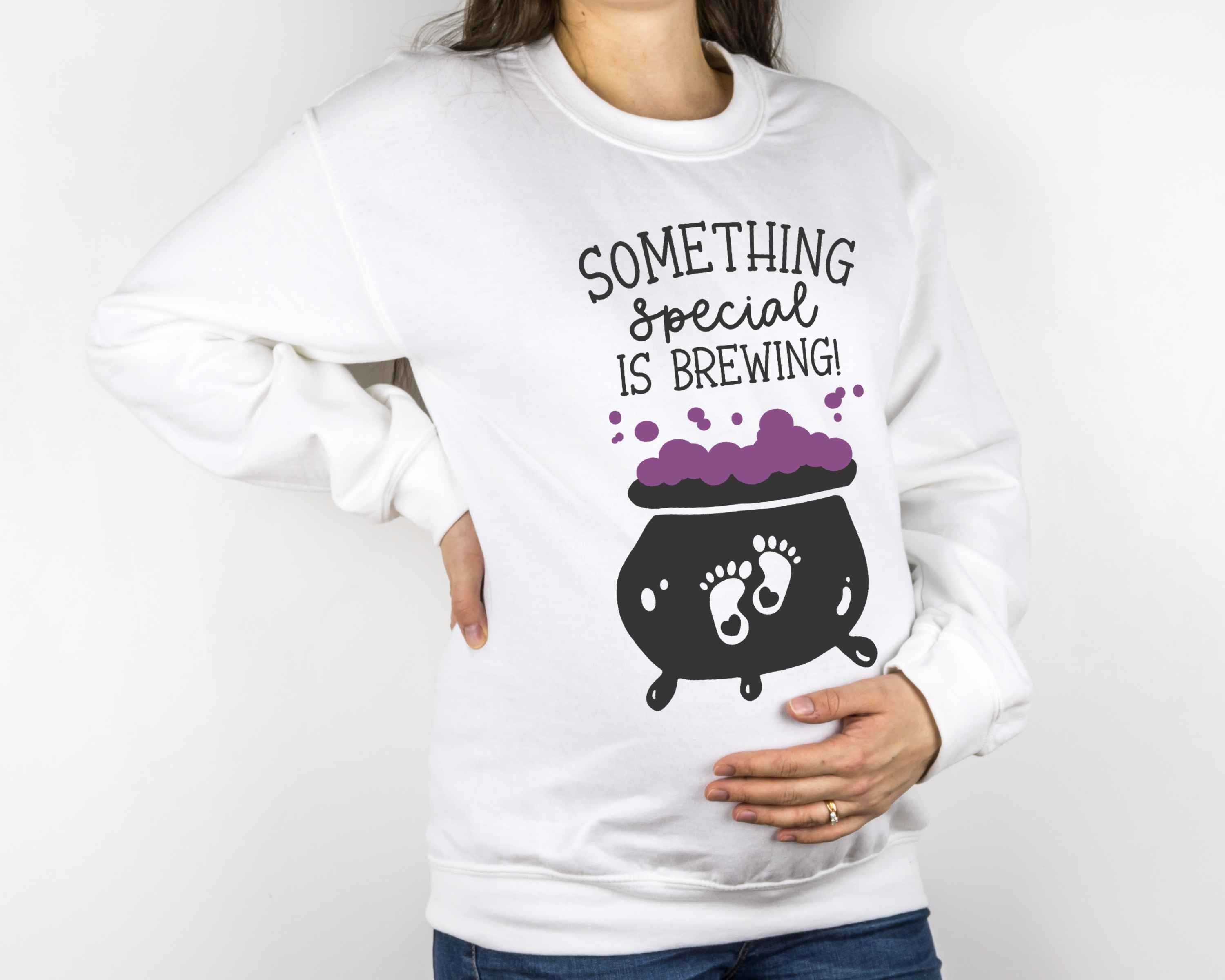 Something Special is Brewing Women's Crewneck Fleece Pullover Sweatshirt -  Halloween Maternity - Halloween Costume for Pregnant Women