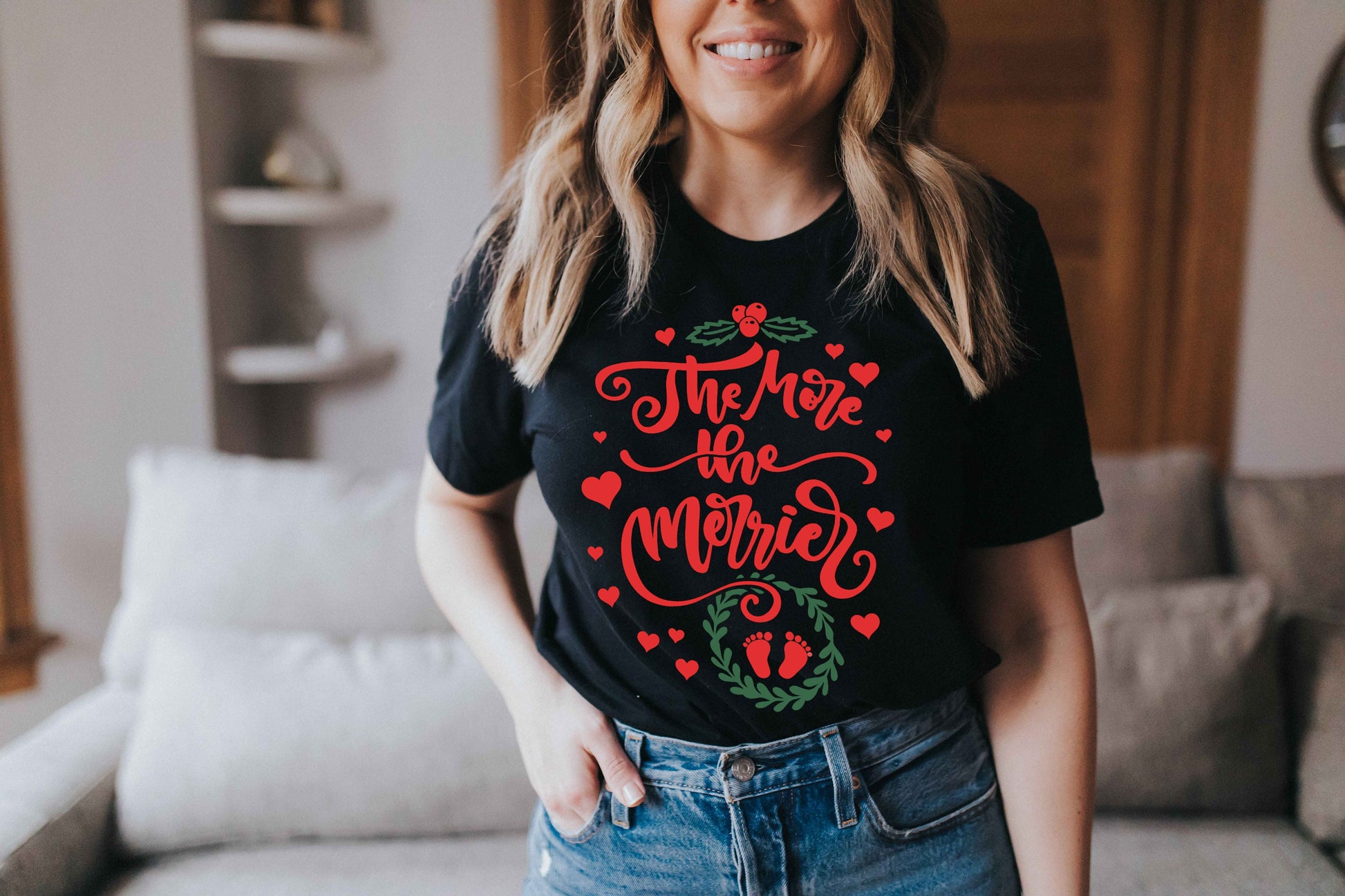 The More The Merrier Christmas Pregnancy t-shirt - Christmas pregnancy announcement