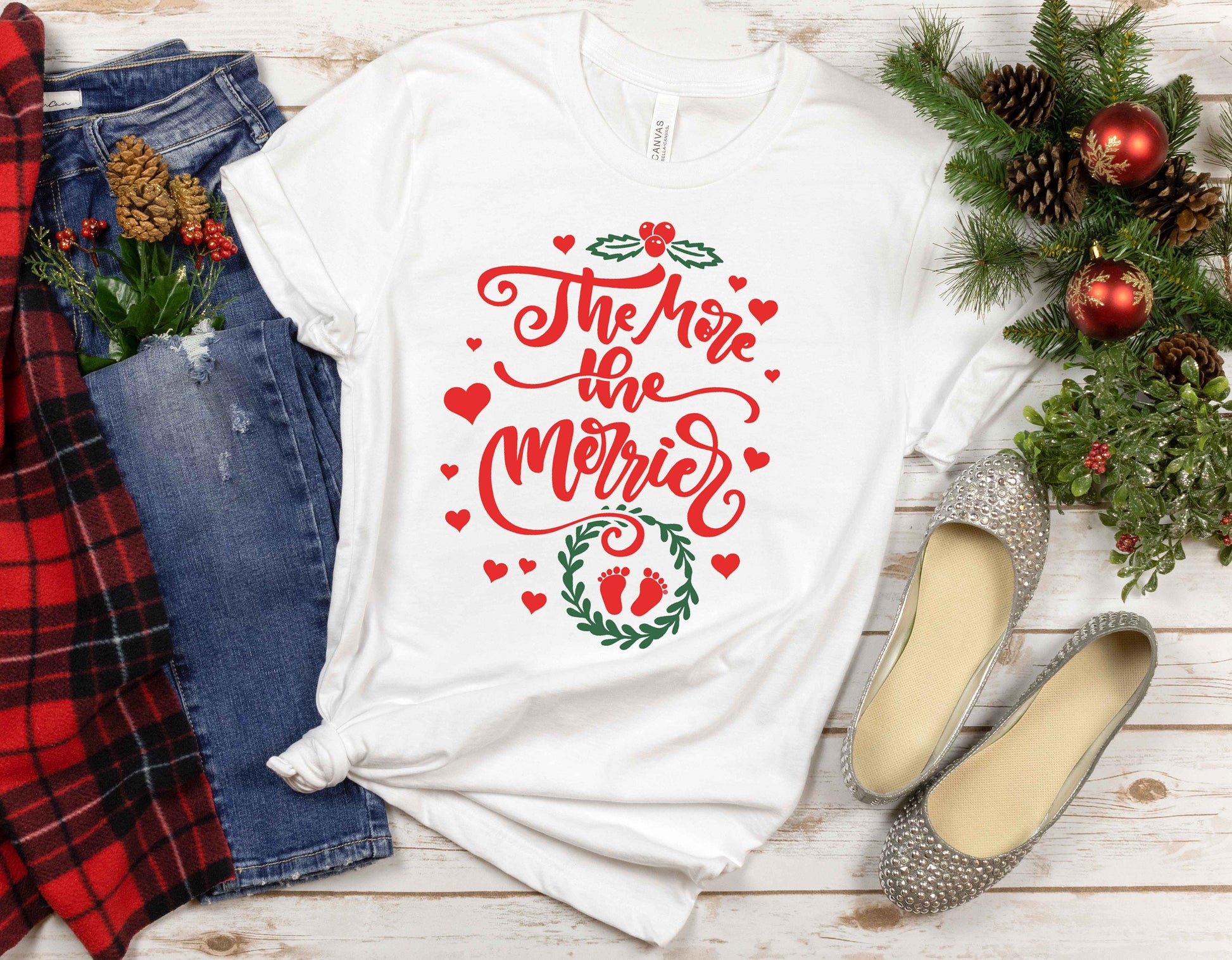 The More The Merrier Christmas Pregnancy t-shirt - Christmas pregnancy announcement