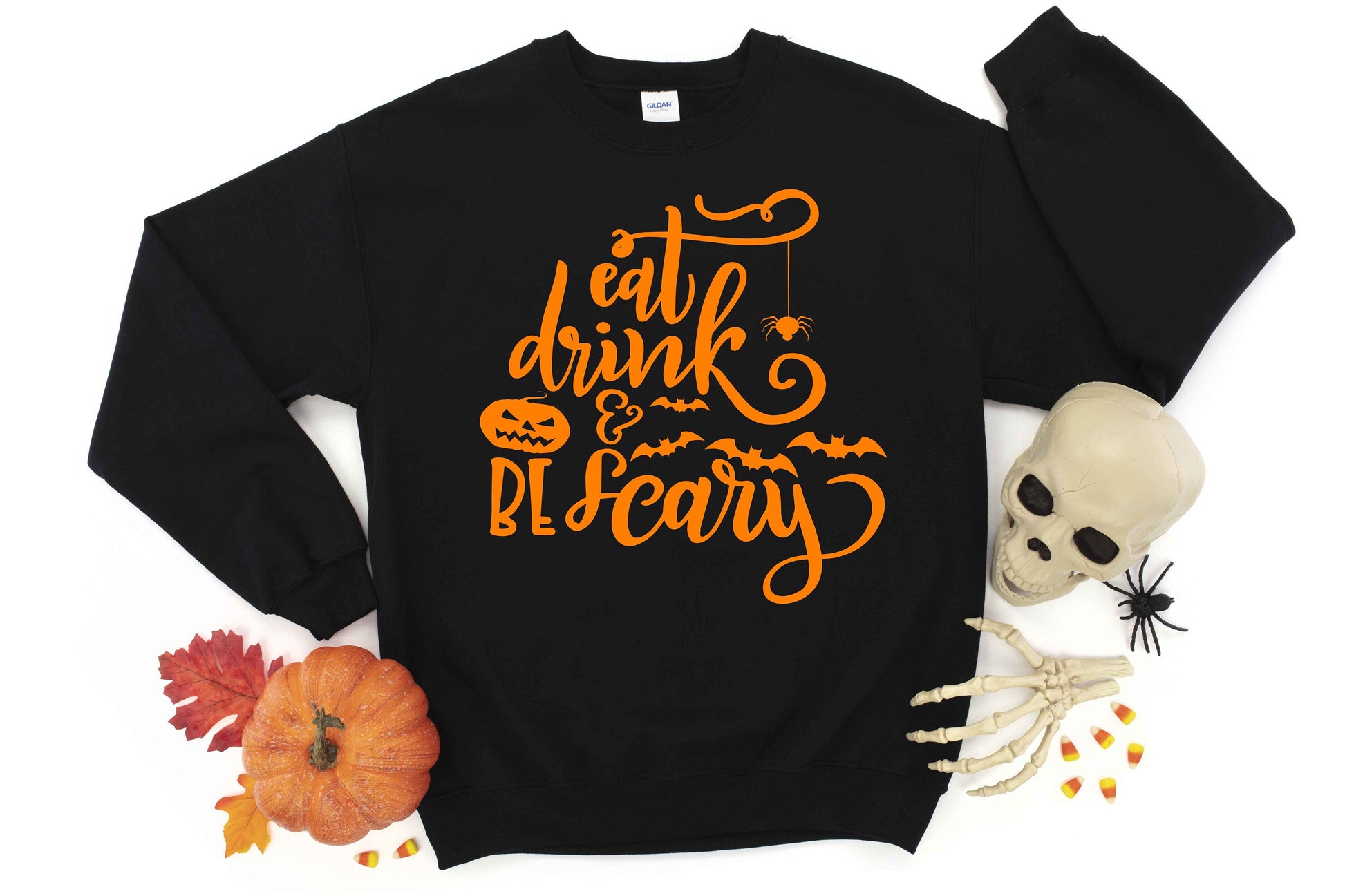 Eat Drink and Be Scary Halloween Unisex Crewneck Fleece Pullover Sweatshirt