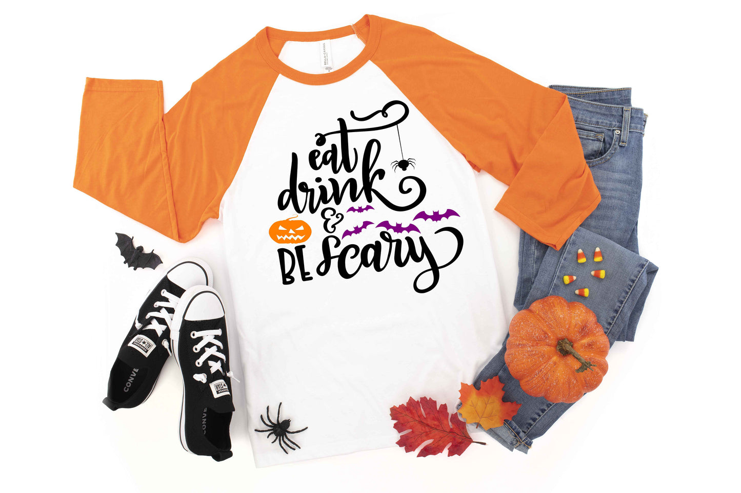 Eat Drink and Be Scary Raglan t-shirt - Halloween Shirt - fall shirt - women's halloween shirt - witch shirt - halloween party shirt