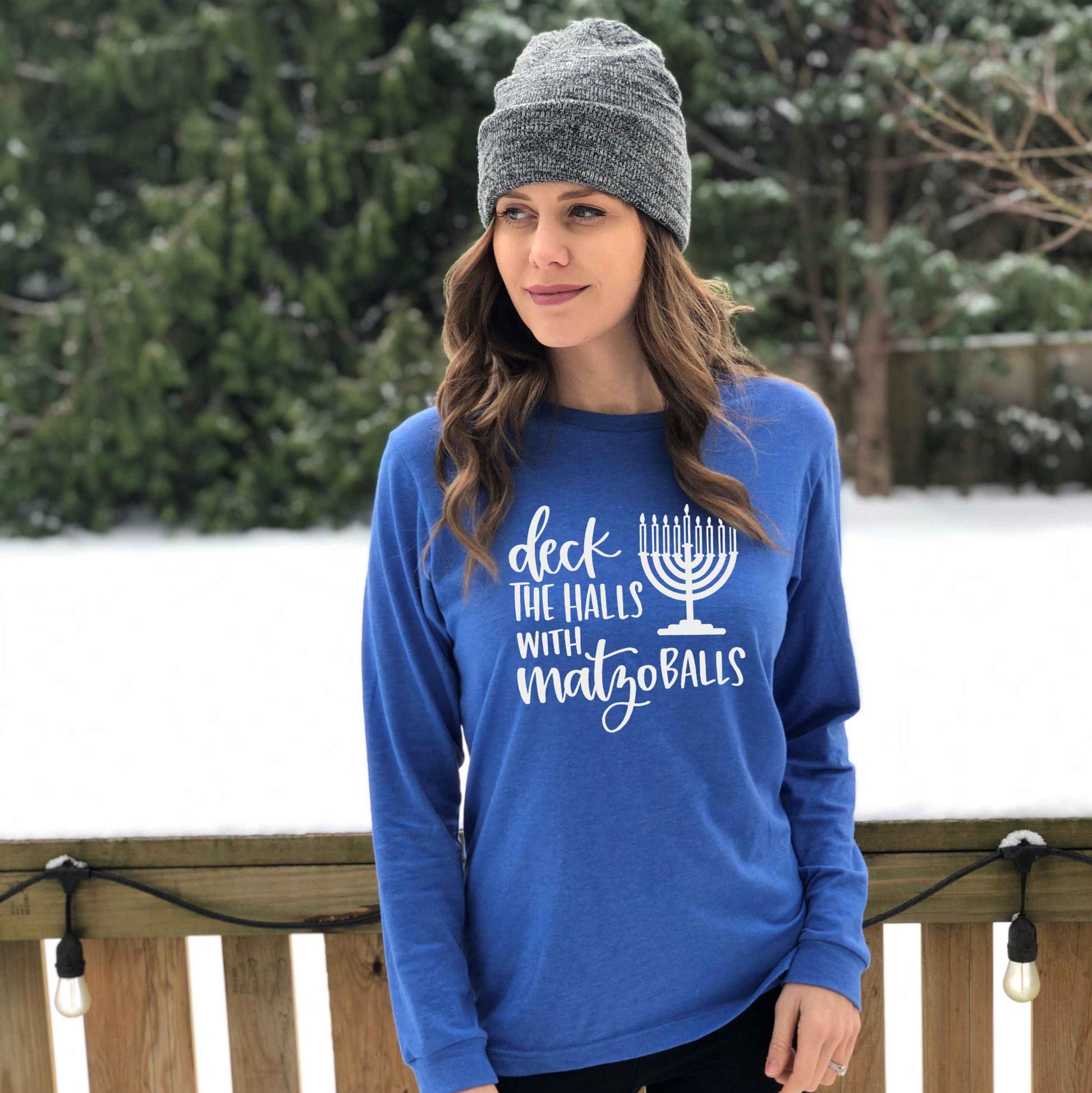 Deck the Halls with Matzo Balls long sleeve t-shirt, hanukkah shirt, chanukah shirt, matching hanukkah shirts, cute chanukah shirt