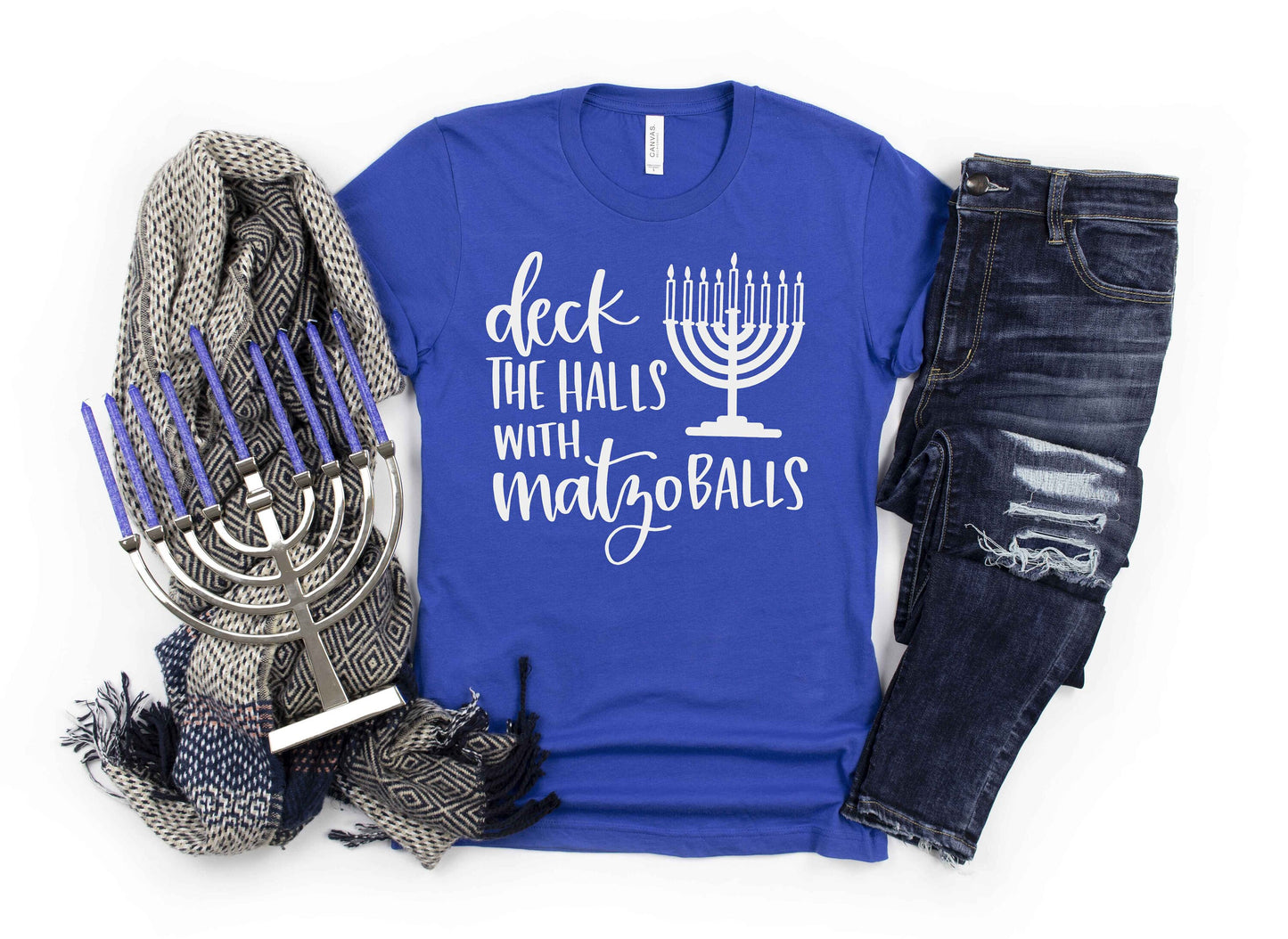 Deck the Halls with Matzo Balls unisex t-shirt - Short Sleeved Hanukkah Shirt