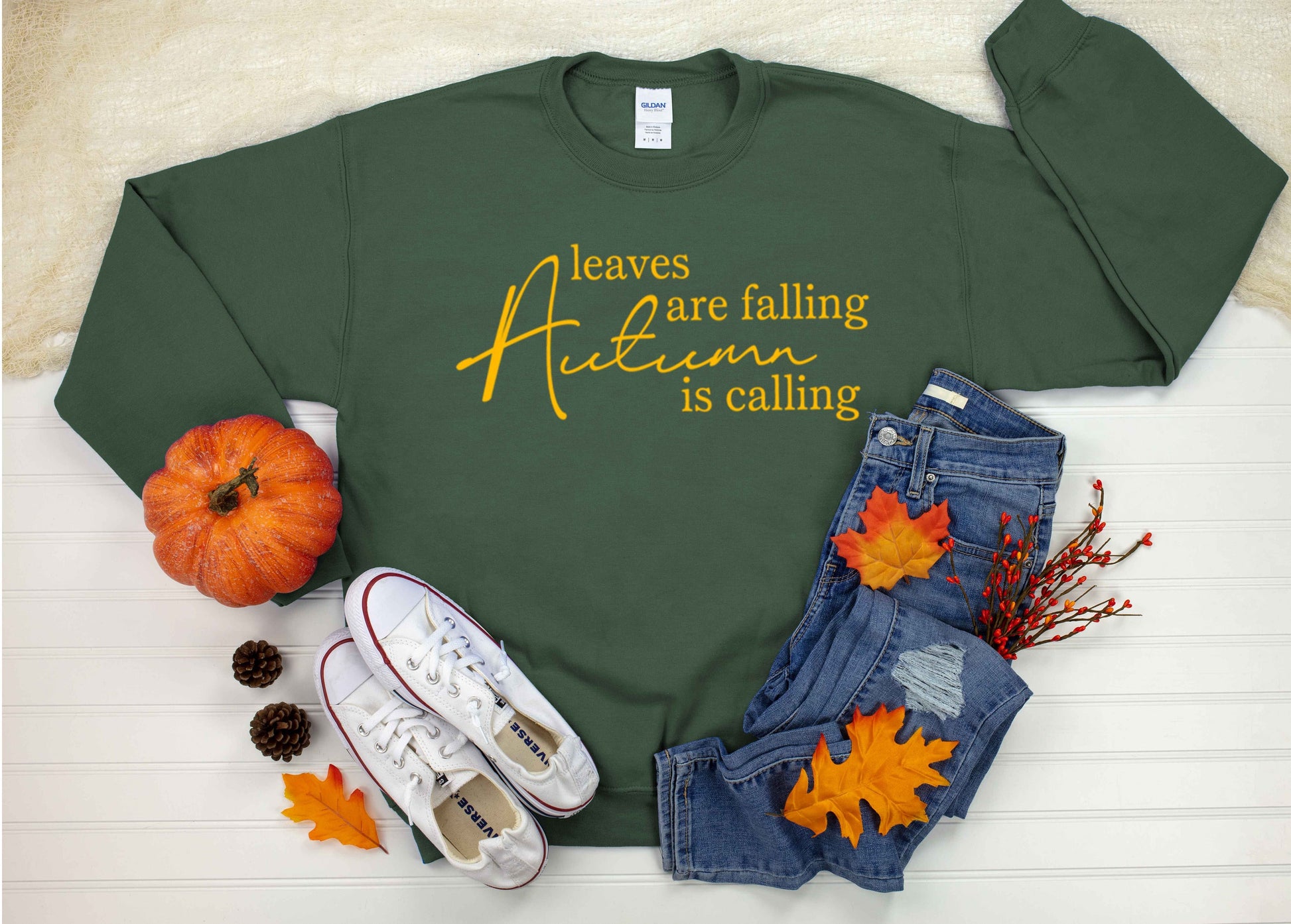 Leaves are Falling Autumn is Calling Unisex Crewneck Fleece Pullover Sweatshirt