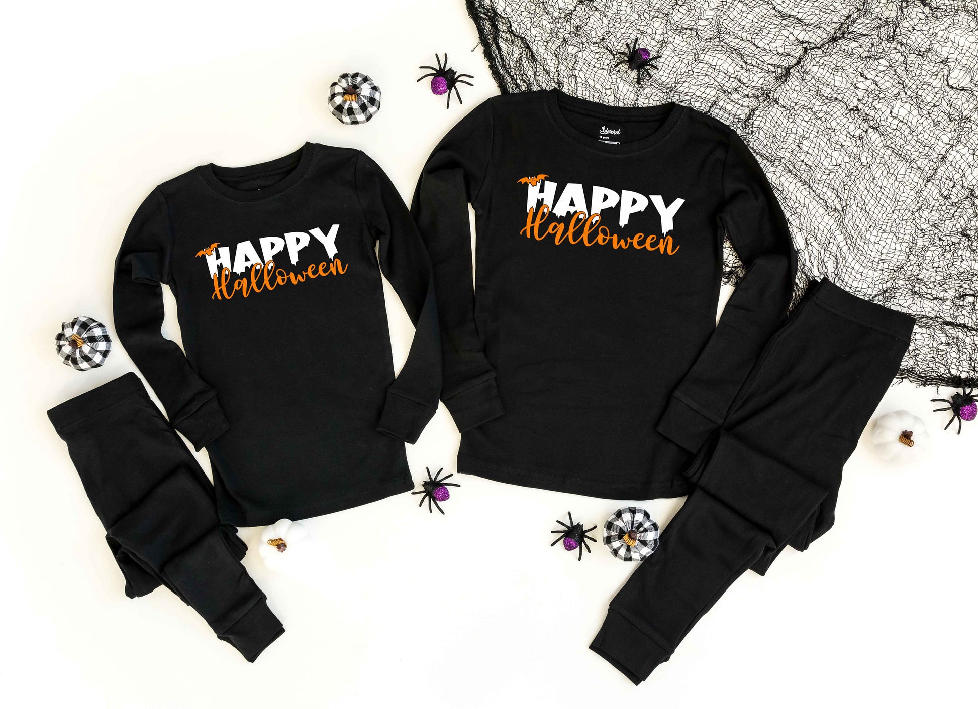 Happy Halloween v2 Solid Black Pajamas Solid Black- Halloween Pajama Sets - Kids and Adult Sizes