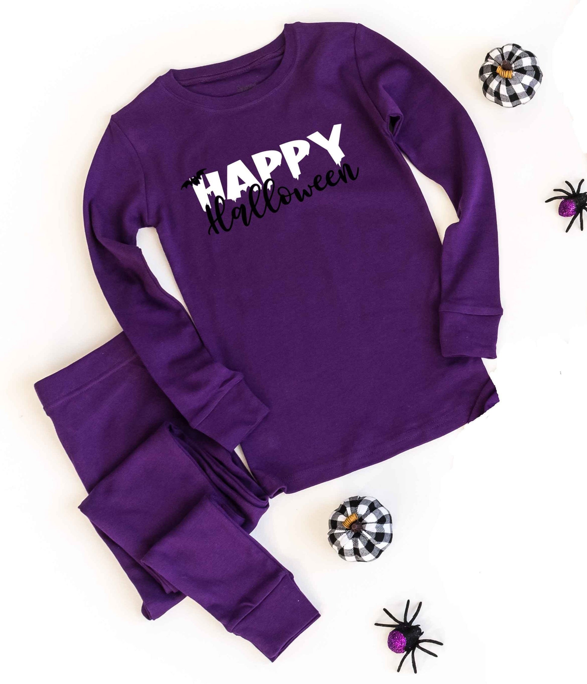 Happy Halloween v2 Solid Purple Pajamas - Halloween Pajama Sets - Kids and Adult Sizes