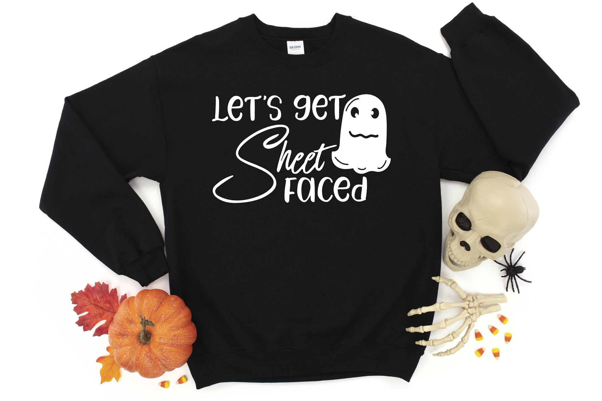 Let's Get Sheet Faced Halloween Unisex Crewneck Fleece Pullover Sweatshirt - Halloween Party Sweatshirt