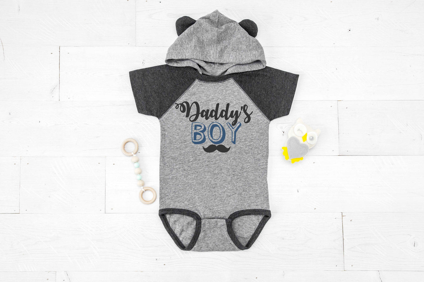 Daddy's Boy Bear Ears Hoodie Infant Bodysuit - baby bear bodysuit - cute baby clothes - baby boy gift
