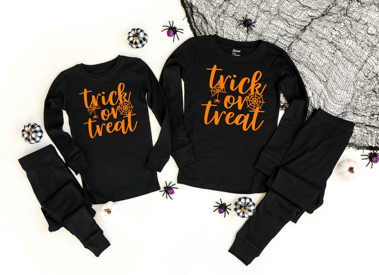 Trick or Treat v4 Solid Black Pajamas Solid Black- Halloween Pajama Sets - Kids and Adult Sizes