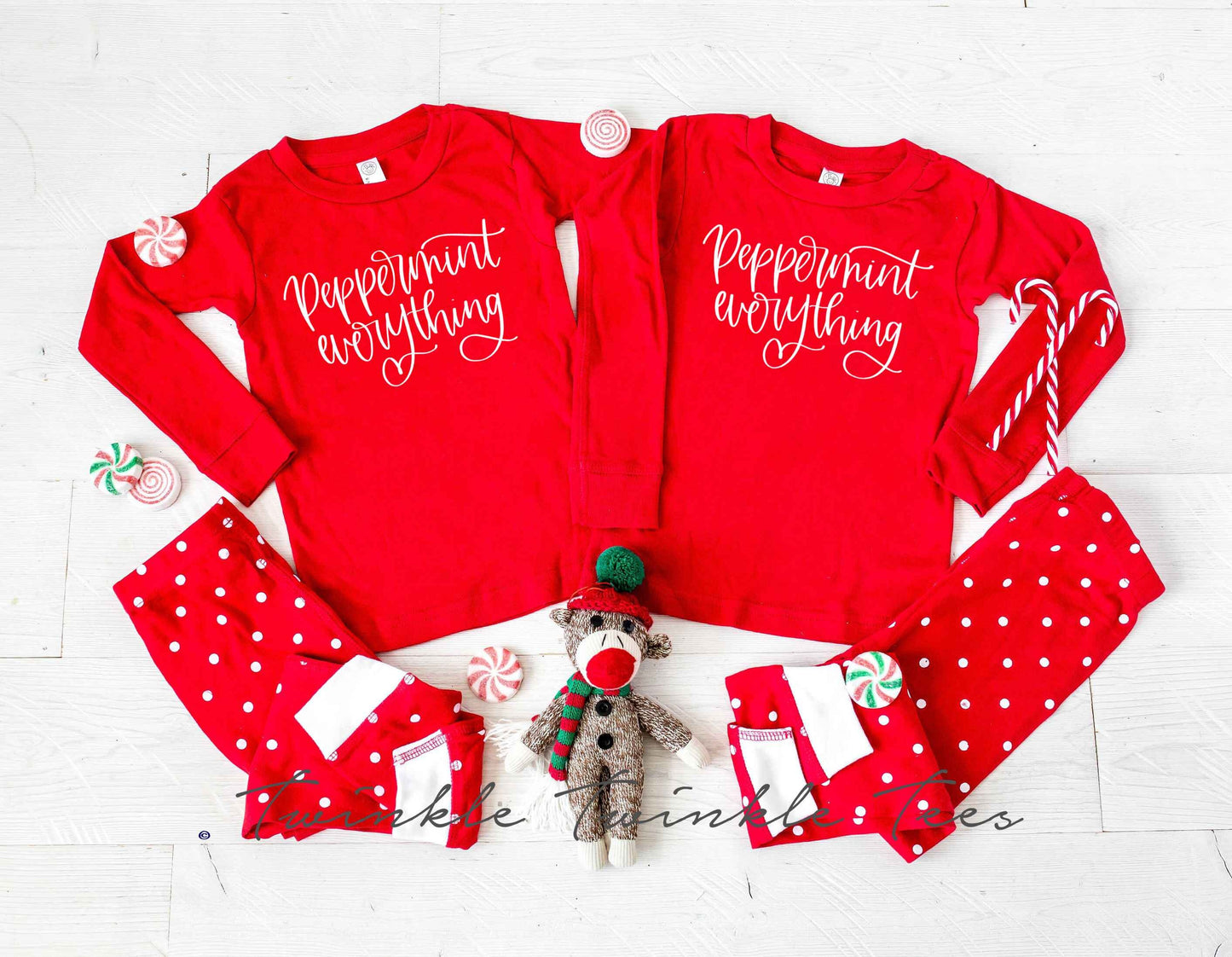 Peppermint Everything Polka Dot Infant or Kids Christmas Pajamas - kids christmas pjs - baby christmas pjs