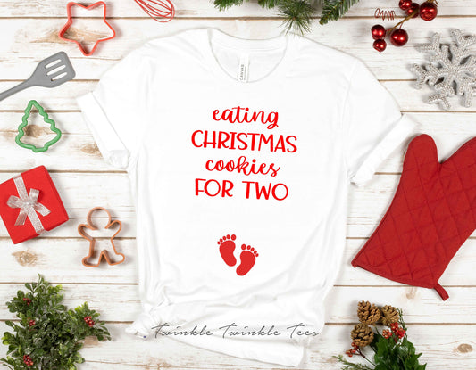 Eating Christmas Cookies for Two Christmas Pregnancy t-shirt - Christmas pregnancy announcement
