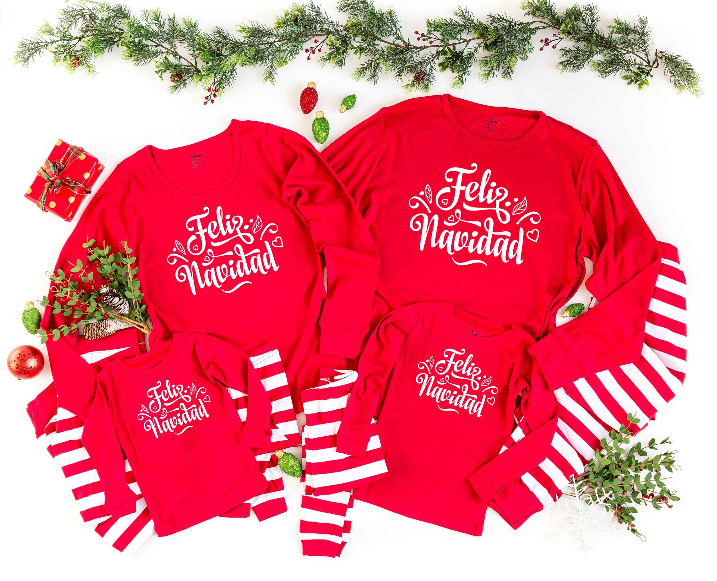 Feliz Navidad Red Stripe Family Christmas Pajamas kids christmas