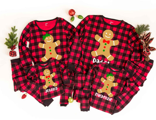 Personalized Gingerbread Plaid Family Christmas Pajamas - matching christmas pjs -  women's christmas jammies