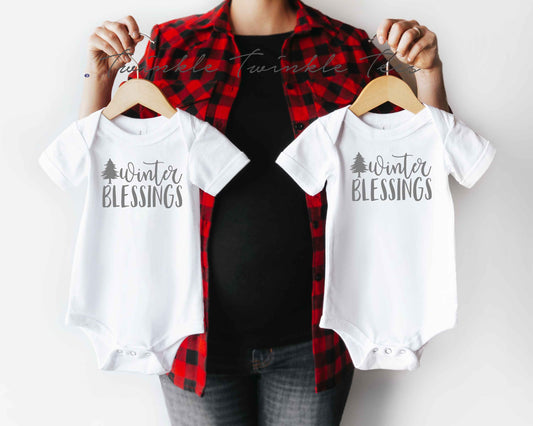 Winter Blessings Bodysuit - Winter Baby Clothes - Winter Pregnancy Announcement - Twin Pregnancy Announcement