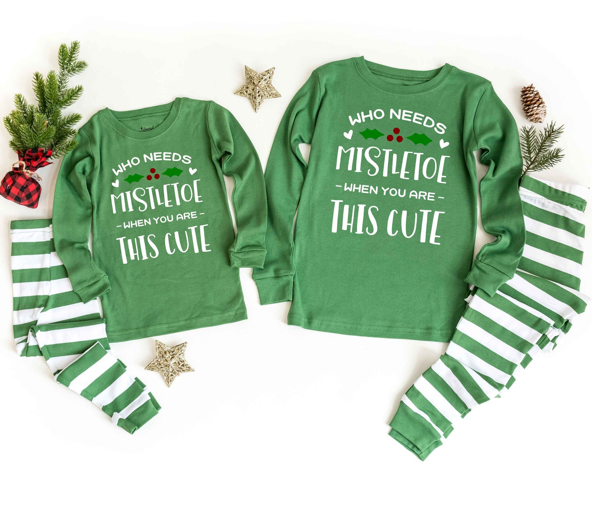 Who Needs Mistletoe When You are This Cute Green Striped Pajamas - matching christmas pjs -  kids christmas jammies - family christmas pjs