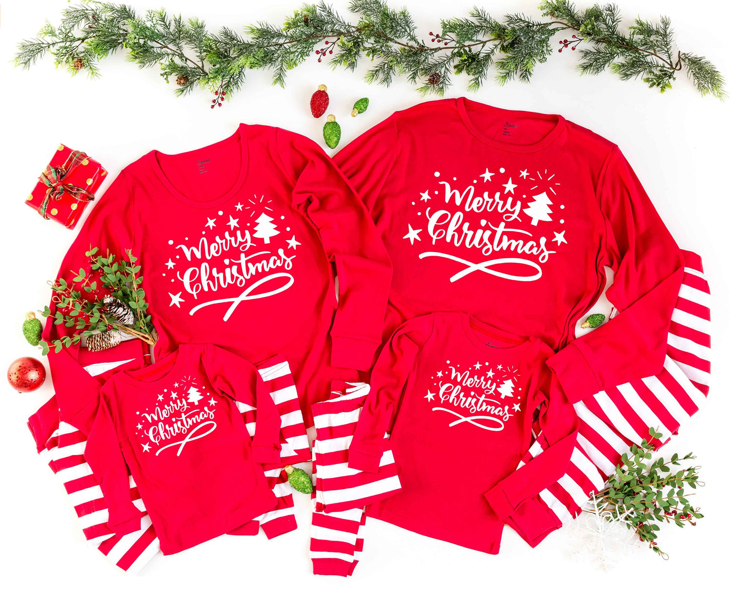 Merry Christmas Pajamas Red Striped, christmas pjs, matching family christmas pajamas