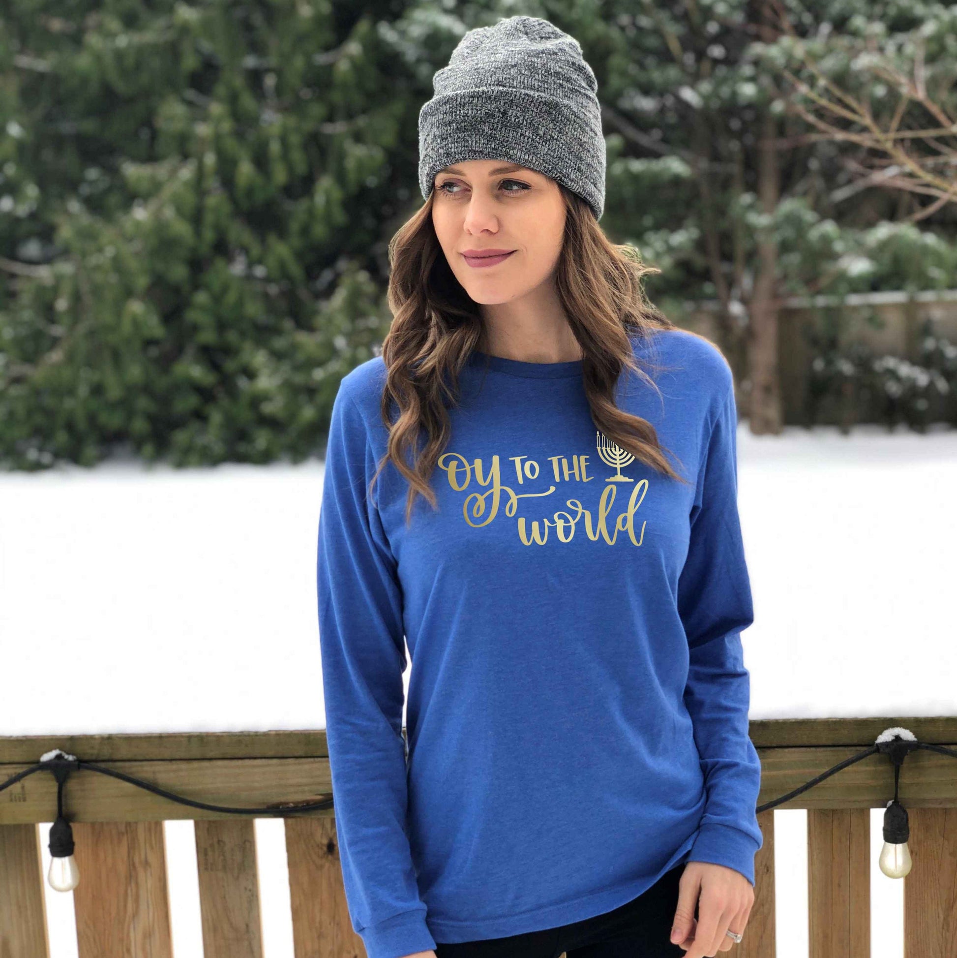 Oy to the World long sleeve t-shirt, hanukkah shirt, chanukah shirt, matching hanukkah shirts, cute chanukah shirt