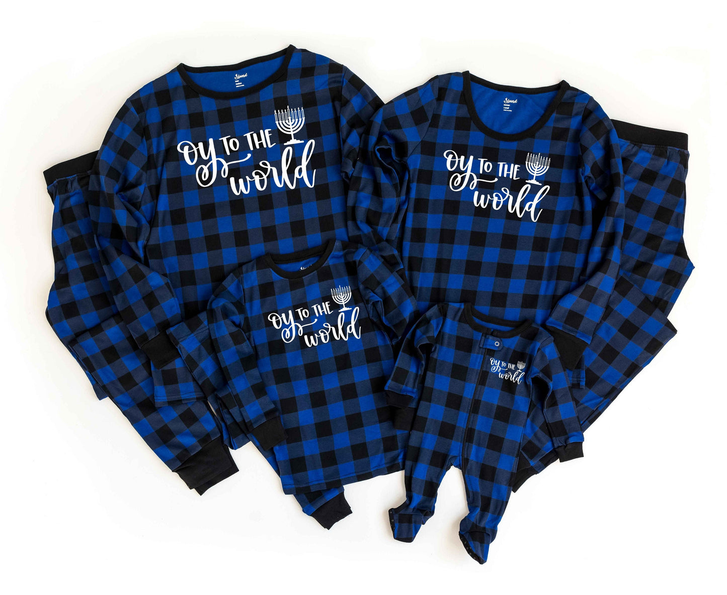 Oy to the World Blue Plaid Family Chanukah Pajamas, hanukkah family pajamas - women's hanukkah jammies - matching family chanukah pjs