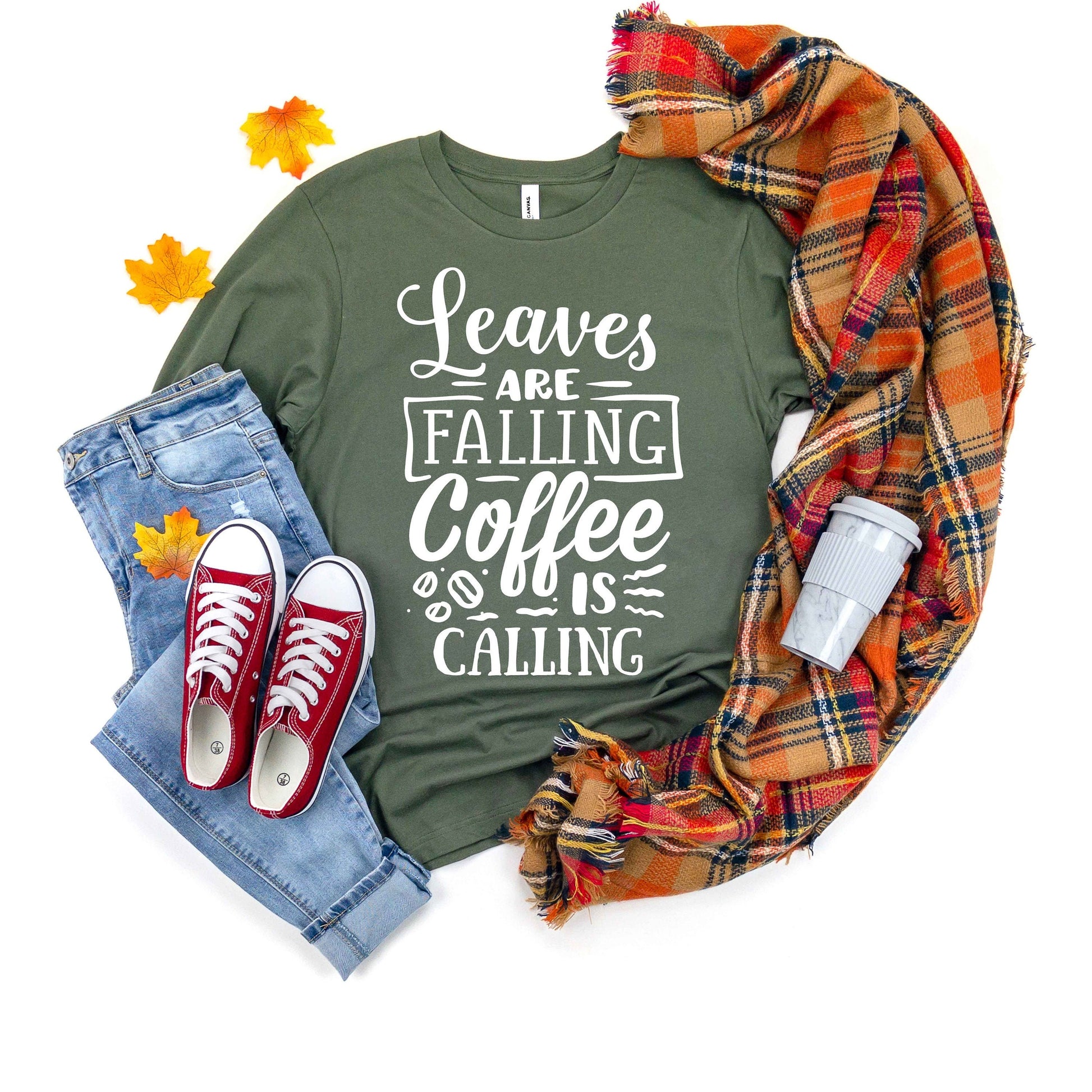 Long Sleeved Leaves are Falling Coffee is Calling unisex t-shirt, Thanksgiving Shirt, Fall Shirt For Women