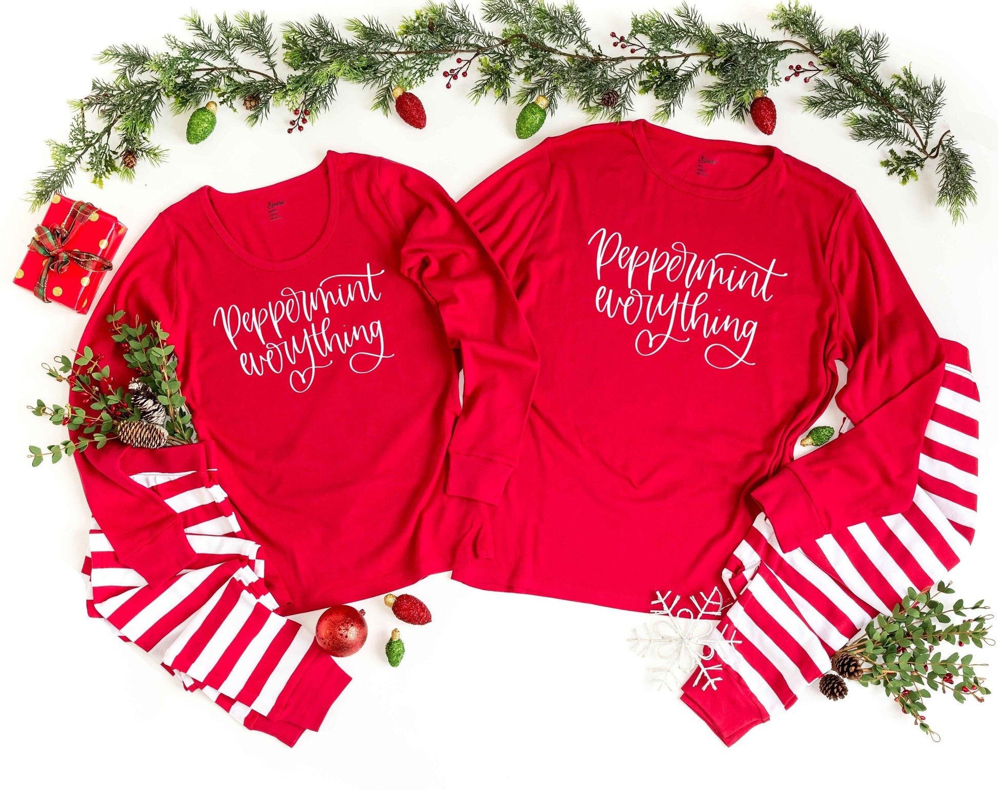 Peppermint Everything Red Striped Pajamas - christmas pjs - womens christmas pajamas - holiday family pjs