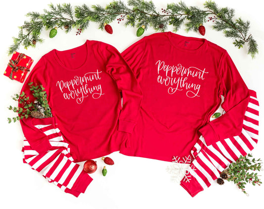 Peppermint Everything Red Striped Pajamas - christmas pjs - womens christmas pajamas - holiday family pjs