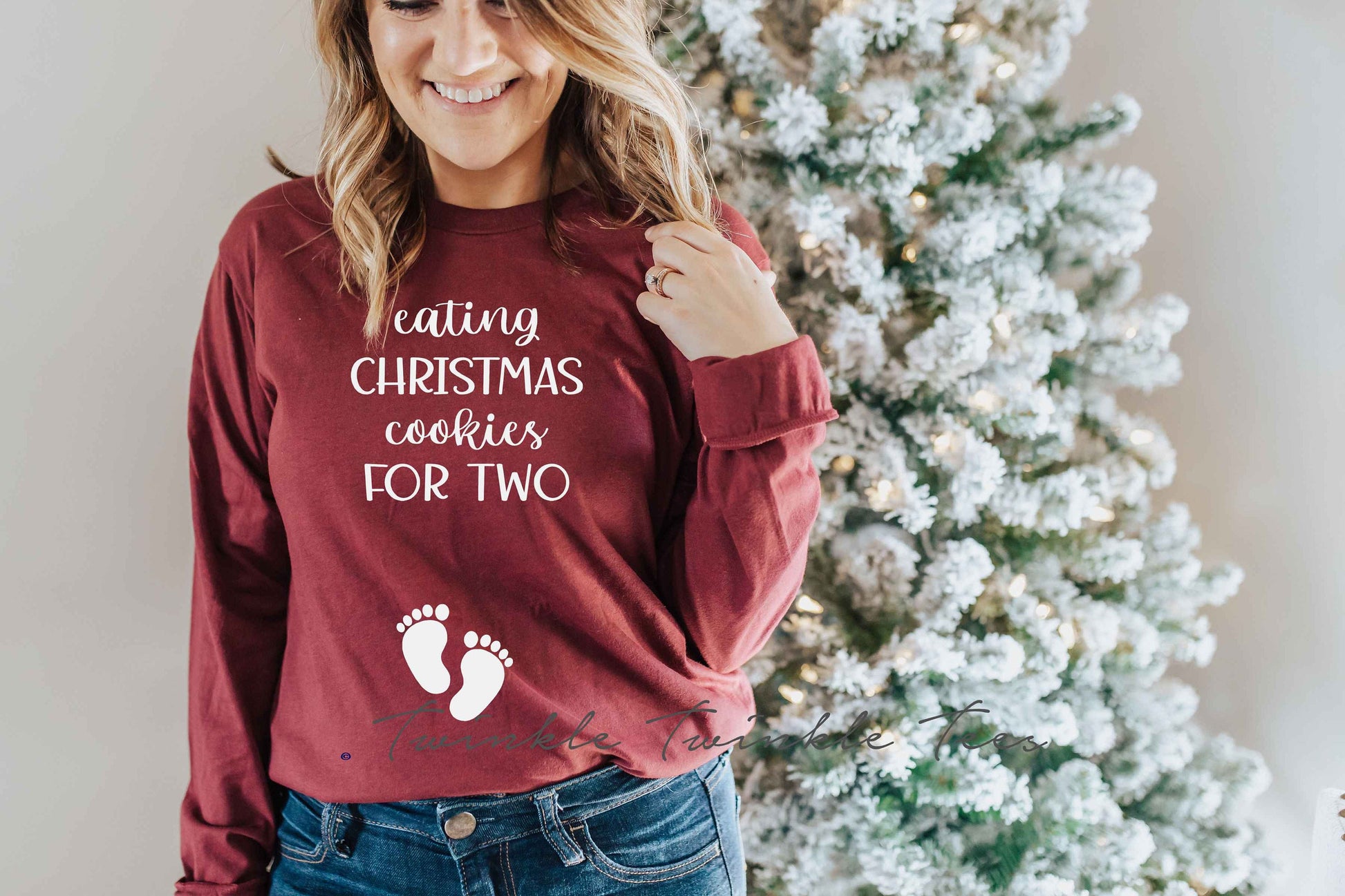 Eating Christmas Cookies For Two Christmas long sleeve t-shirt - pregnancy announcement