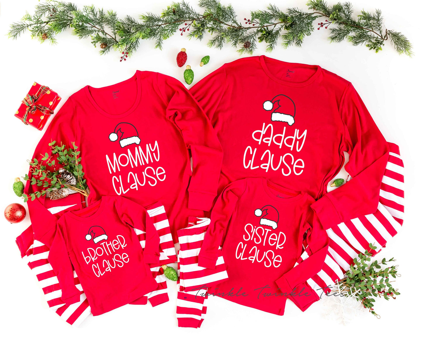 Custom Santa Clause Christmas Pajamas - matching christmas pjs -  women's christmas jammies - matching family christmas pajamas