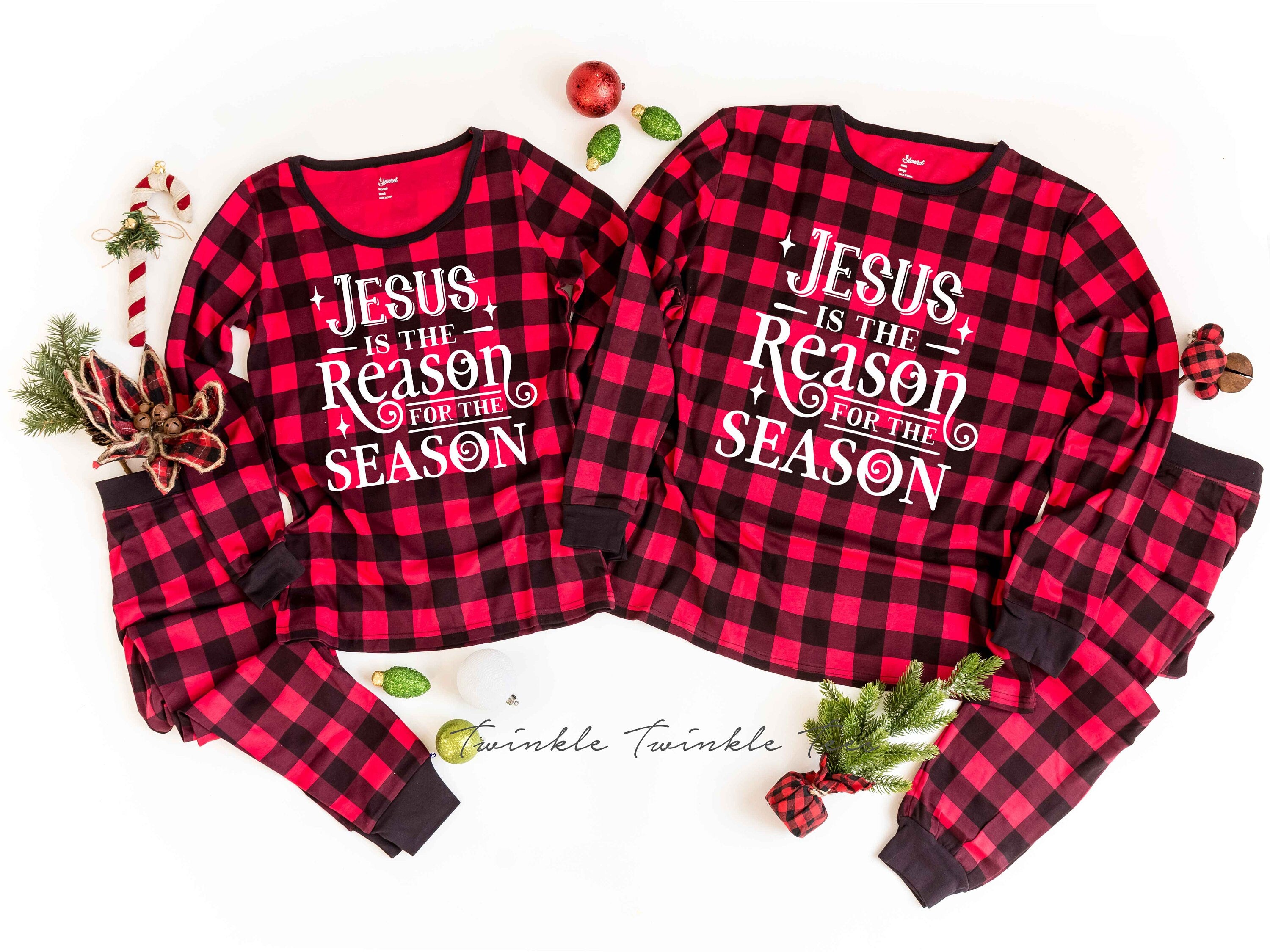 Jesus is the Reason for the Season Red Plaid Family Christmas