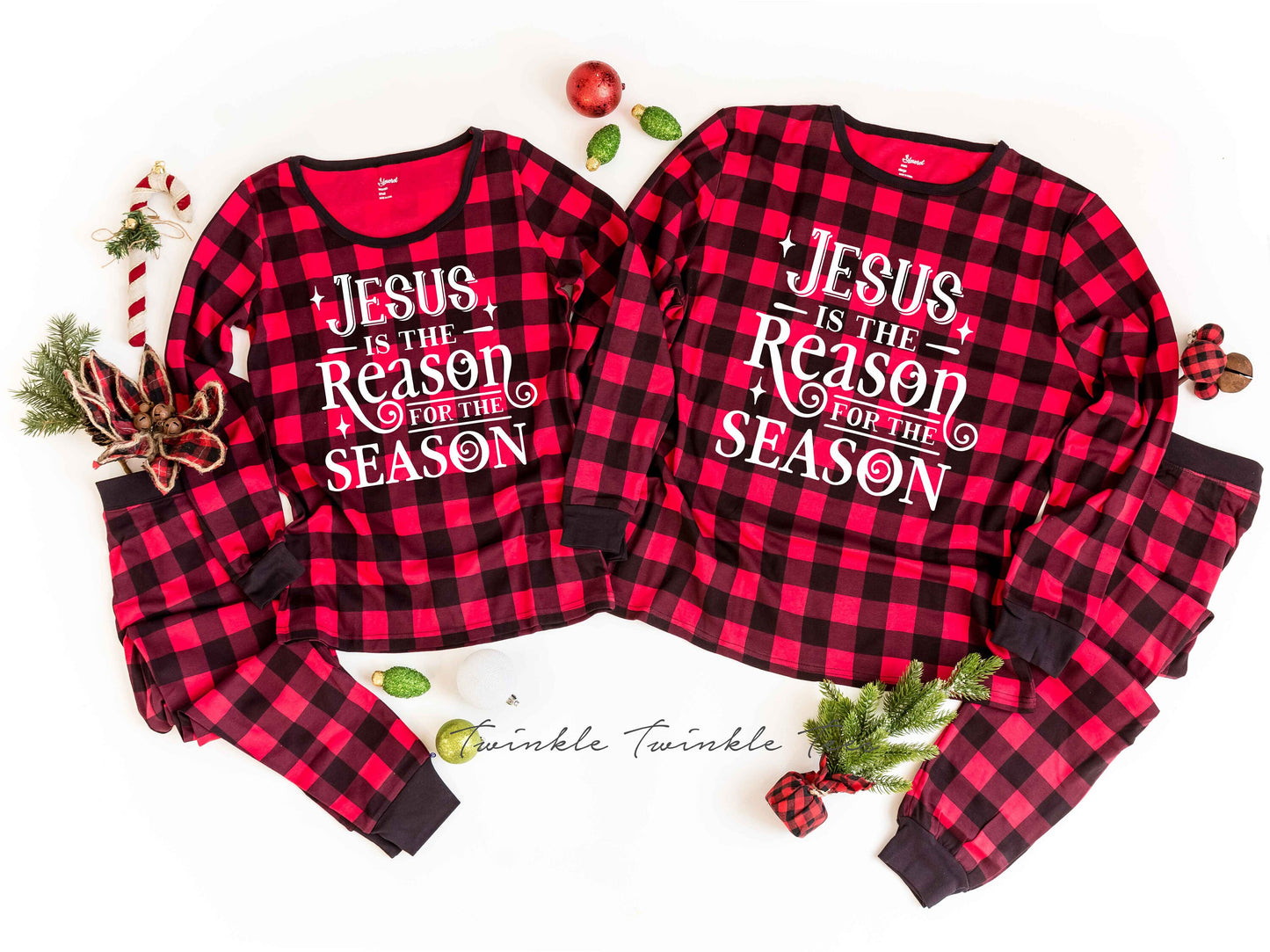 Jesus is the Reason for the Season Red Plaid Family Christmas Pajamas - religious christmas pjs - matching family christmas pajamas