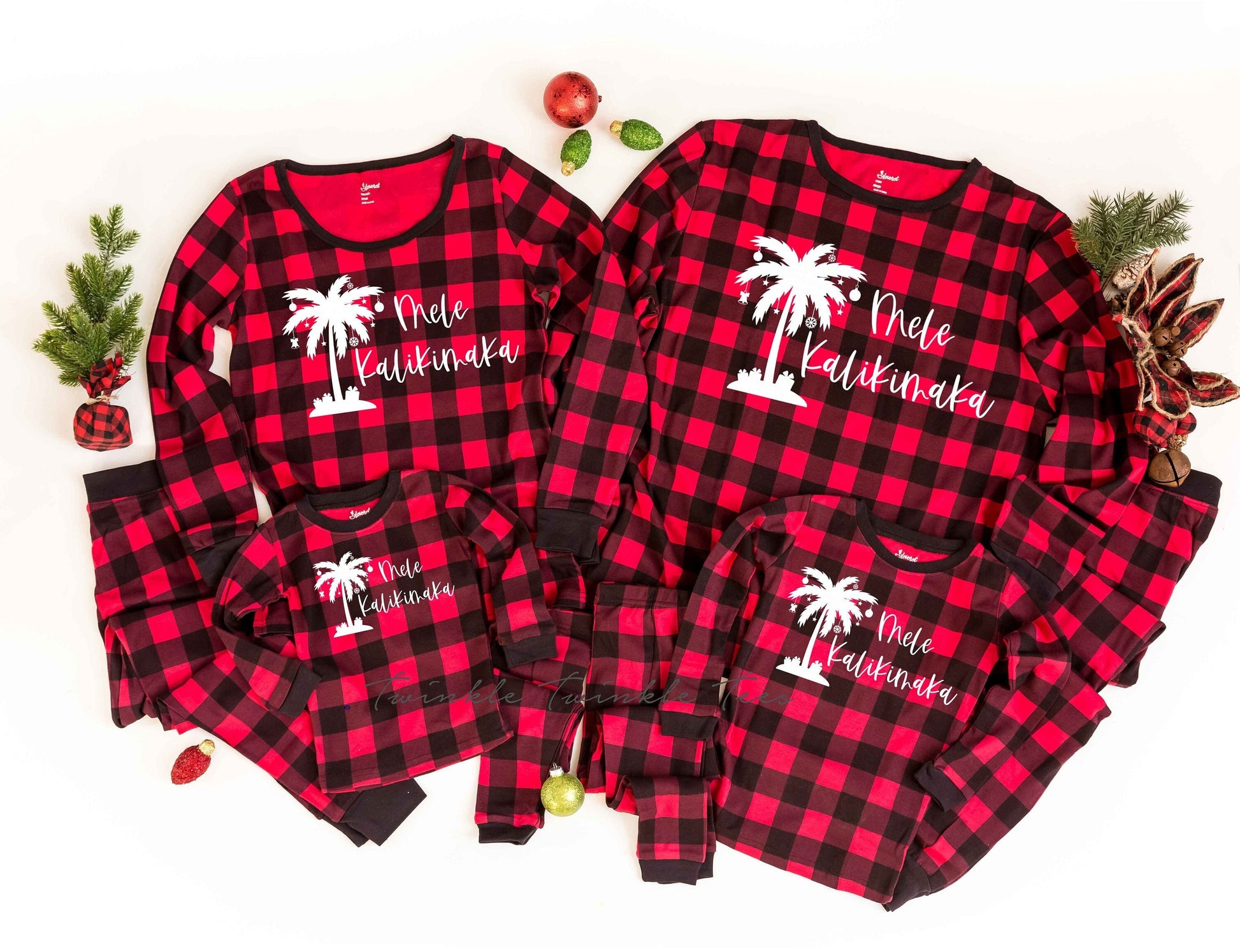 Red Plaid Mele Kalikimaka Christmas Pajamas - Christmas in Hawaii Pajamas - Beach Christmas