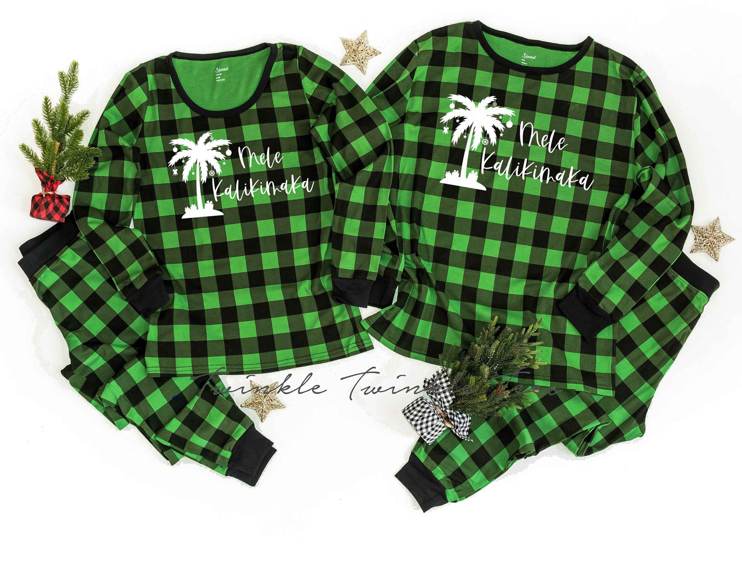 Green Plaid Mele Kalikimaka Christmas Pajamas - Christmas in Hawaii Pajamas - Beach Christmas