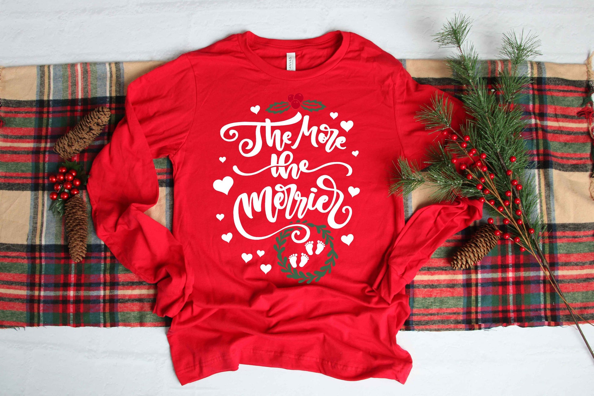 TWINS The More the Merrier Maternity Christmas long sleeve t-shirt - pregnancy announcement
