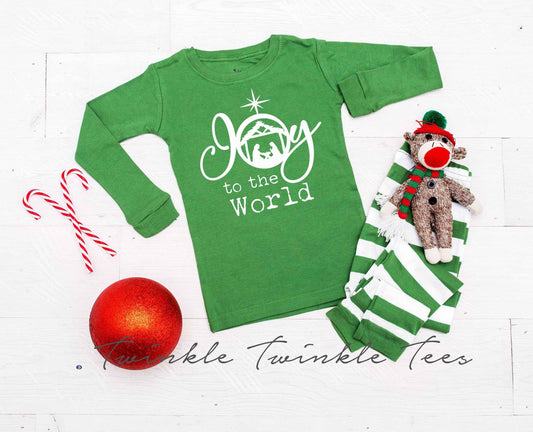 Joy to the World Green Striped Pajamas - matching christmas pjs -  kids christmas jammies - family christmas pajamas