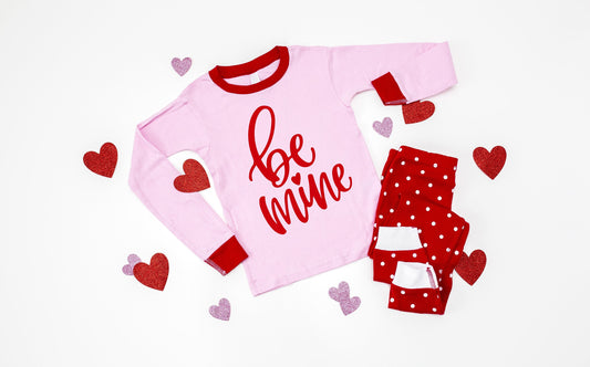 Be Mine Polka Dot Baby or Toddler Girl's Pajamas - toddler valentines pjs - baby valentines pjs - first valentines day - cute pjs