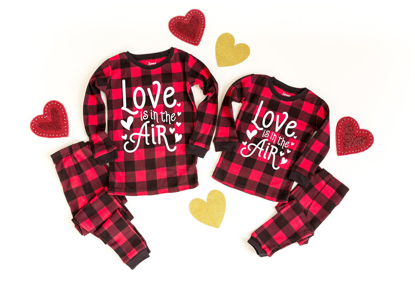 Love is in the Air Buffalo Plaid Pajamas, mommy and me pjs, valentines pajamas for the family, dog pajamas, family pajamas, valentines day