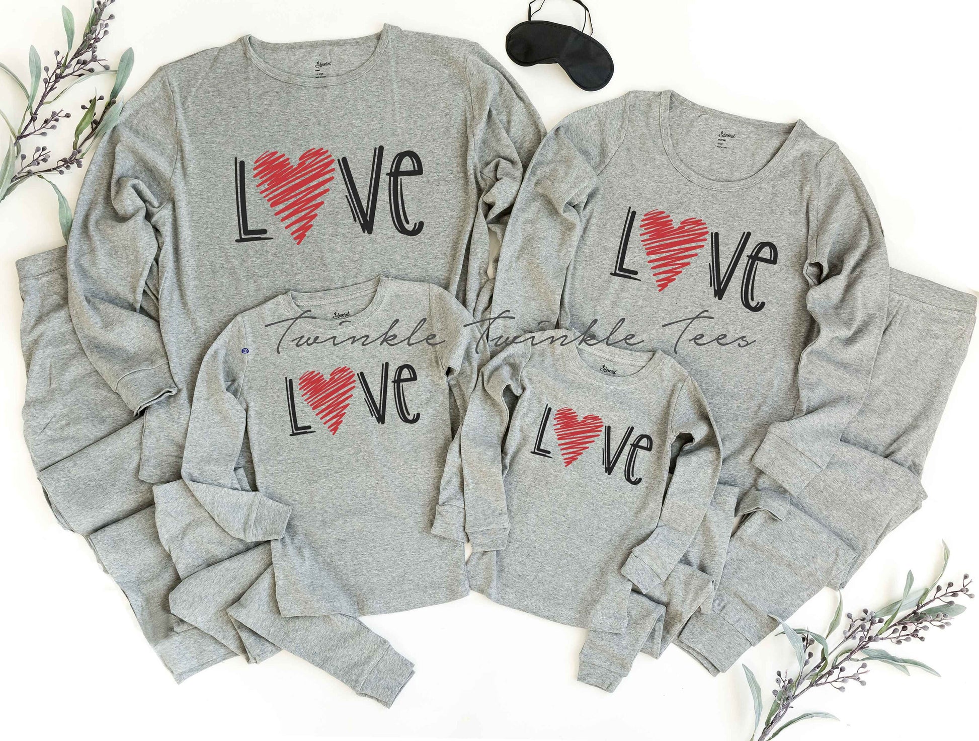 Love Sketch Solid Light Grey Pajamas, mommy and me pjs, valentines pajamas for the family, dog pajamas, valentines day