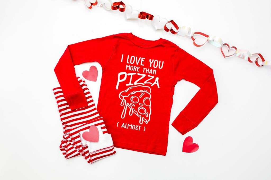 I Love You More Than Pizza Striped Baby or Toddler Pajamas - toddler valentines pjs - baby valentines pjs - first valentines day - cute pjs