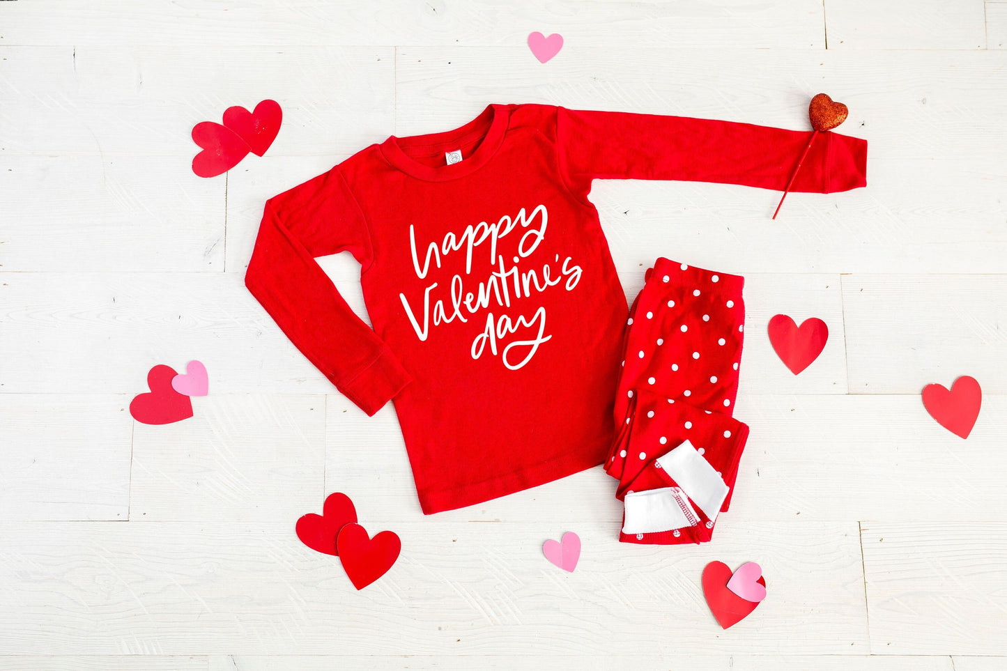 Happy Valentines Day Polka Dot Baby or Toddler Girl's Pajamas - toddler valentines pjs, baby valentines pjs, first valentines day, cute pjs