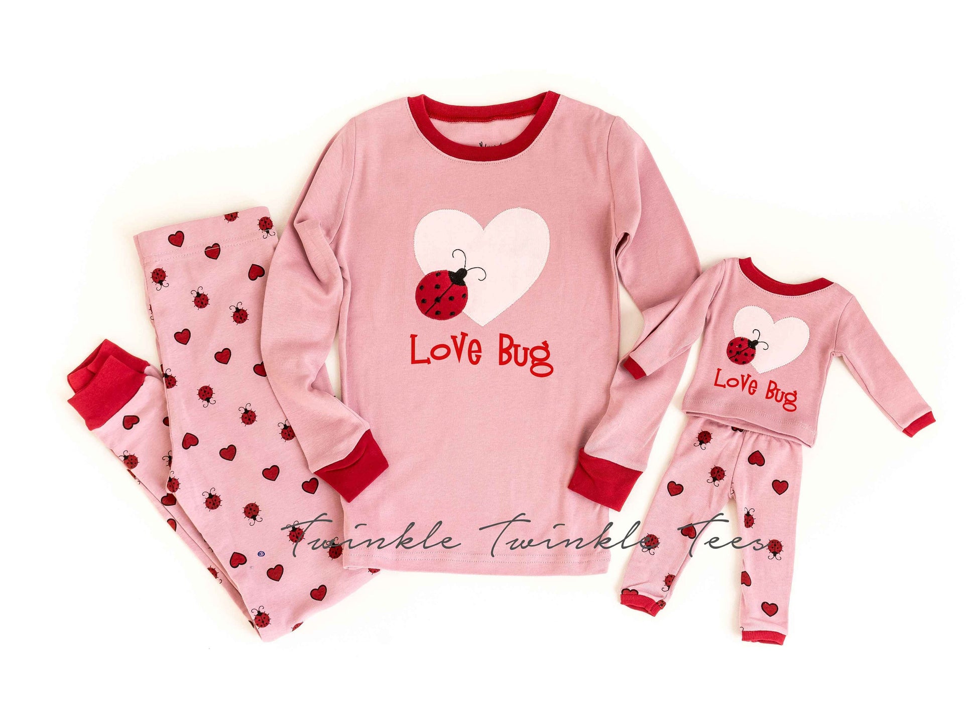 Love Bug Girl and Doll Matching Pajamas - Heart Pajamas - Ladybug Pajamas - Valentine's Day Pajamas