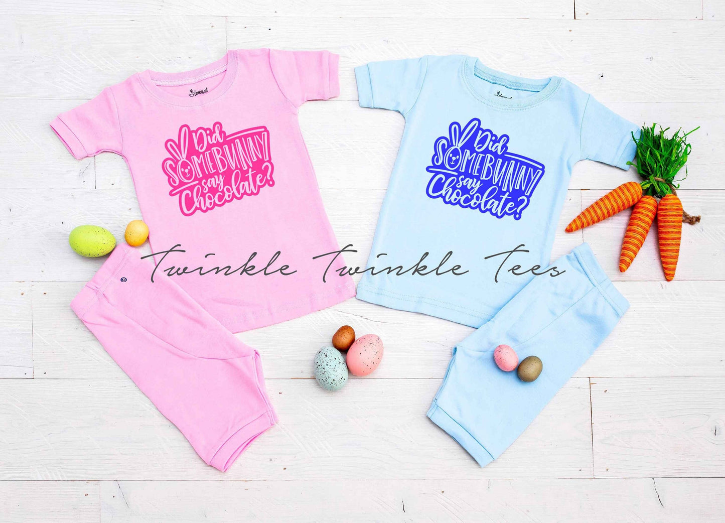 Did Somebunny Say Chocolate Pink or Blue Shorts Easter Pajamas - toddler easter pjs - boys easter pjs - girls easter pajamas